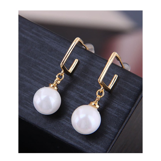 LRC Anting Tusuk Fashion Gold 925 Silver Needle Square Pearl Stud Earrings A59421