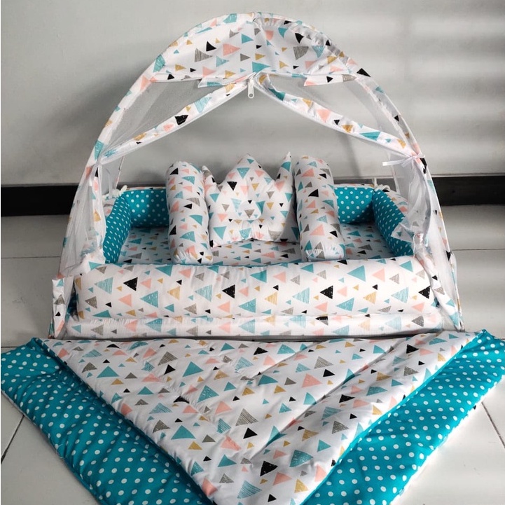 GRAHASTABEST-SELLER Kasur Bayi Kelambu dan-Bedcover Motif Archery x Polkadot-navy CBNK 029 PLUS NON FURING