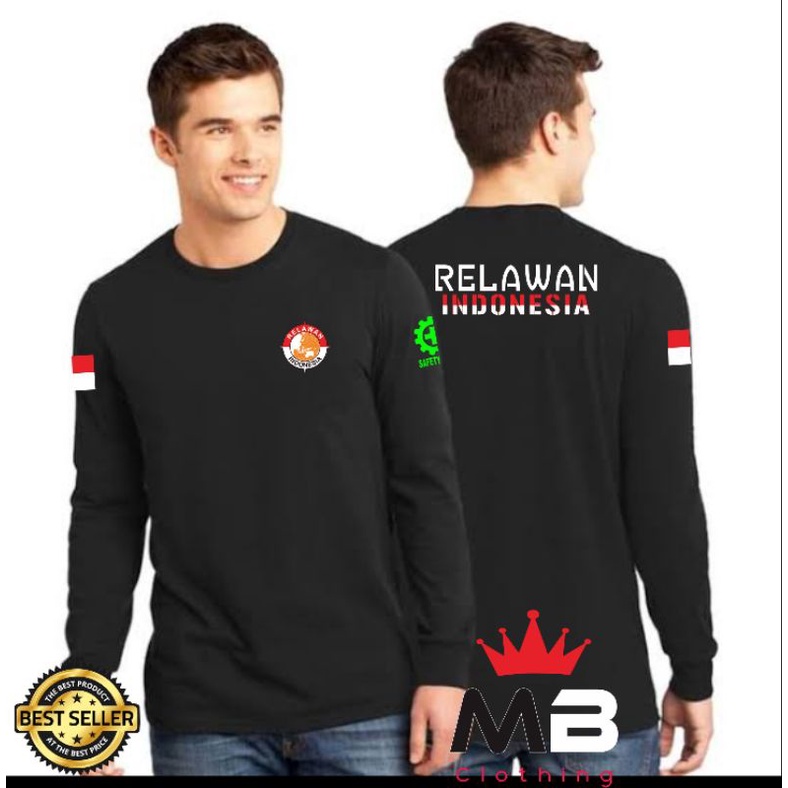KAOS RELAWAN LENGAN PANJANG / KAOS PRIA RELAWAN AMBULANCE INDONESIA / KAOS RELAWAN INDONESIA / BAJU 