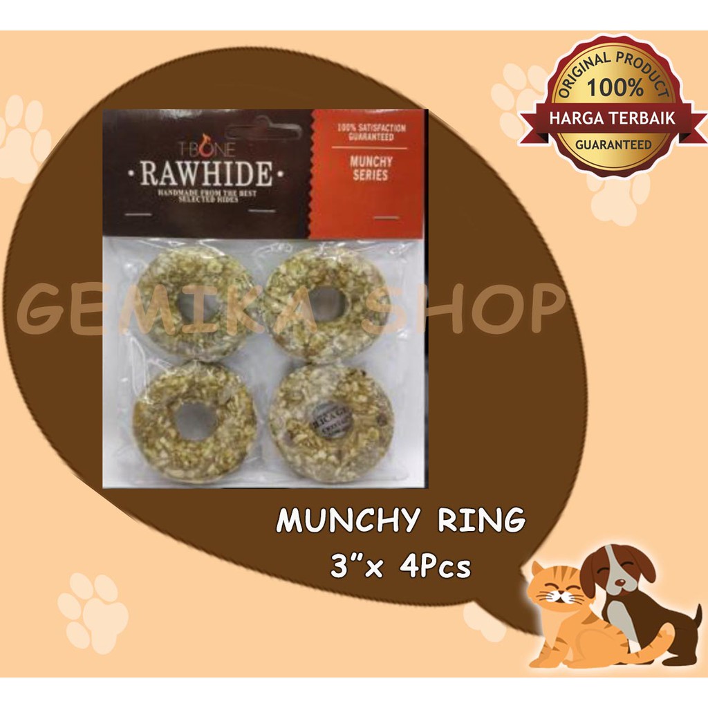 SNACK ANJING TBONE RAWHIDE MUNCHY DONUT 4 PCS / TULANG DOG FOOD