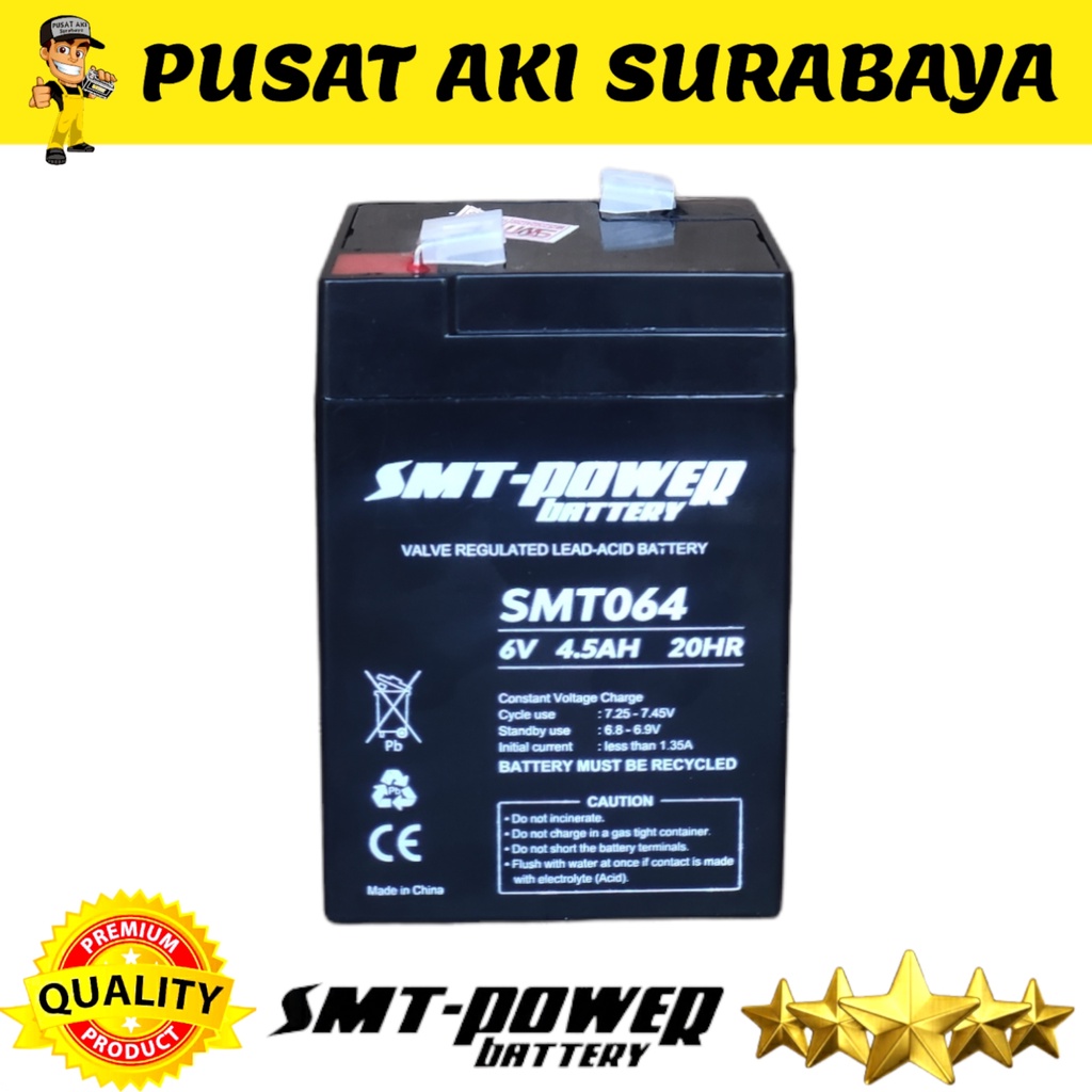 SMT POWER BATERAI 6 VOLT 4.5 AMPER BERKUALITAS MOTOR MOBIL MAINAN TIMBANGAN EMERGENCY LAMP VRLA BATTERY