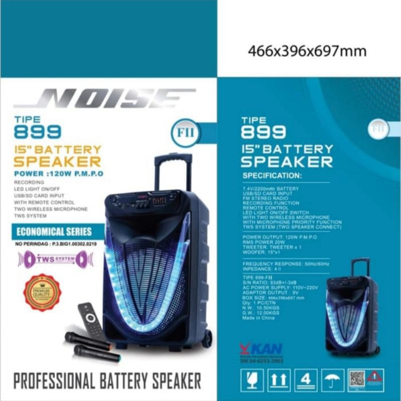 Speaker Portable Wireless Noise 899 FII Original 15 inch Bluetooth - U