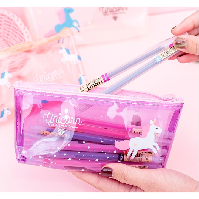 Tempat Pensil TRANSPARAN UNICORN / Tempat Alat Tulis Unicorn TRANSPARAN / Tepak Pensil Karakter Lucu