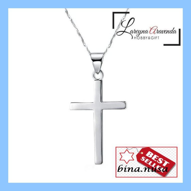 Fashion Pria-Aksesoriskuss- Kalung Salib Titanium Anti Karat Non Alergi Kl027 - Silver Besar