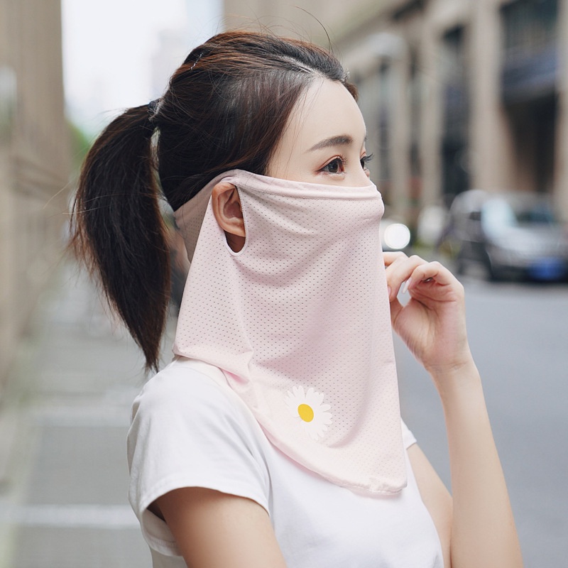 Syal pembunuh es sutra tabir surya syal pria dan wanita kerudung masker wajah Sunscreen Daisy Veil Neck Protector Outdoor Ladies Driving Thin Face Mask Cover Face Shade Neck sutra masker