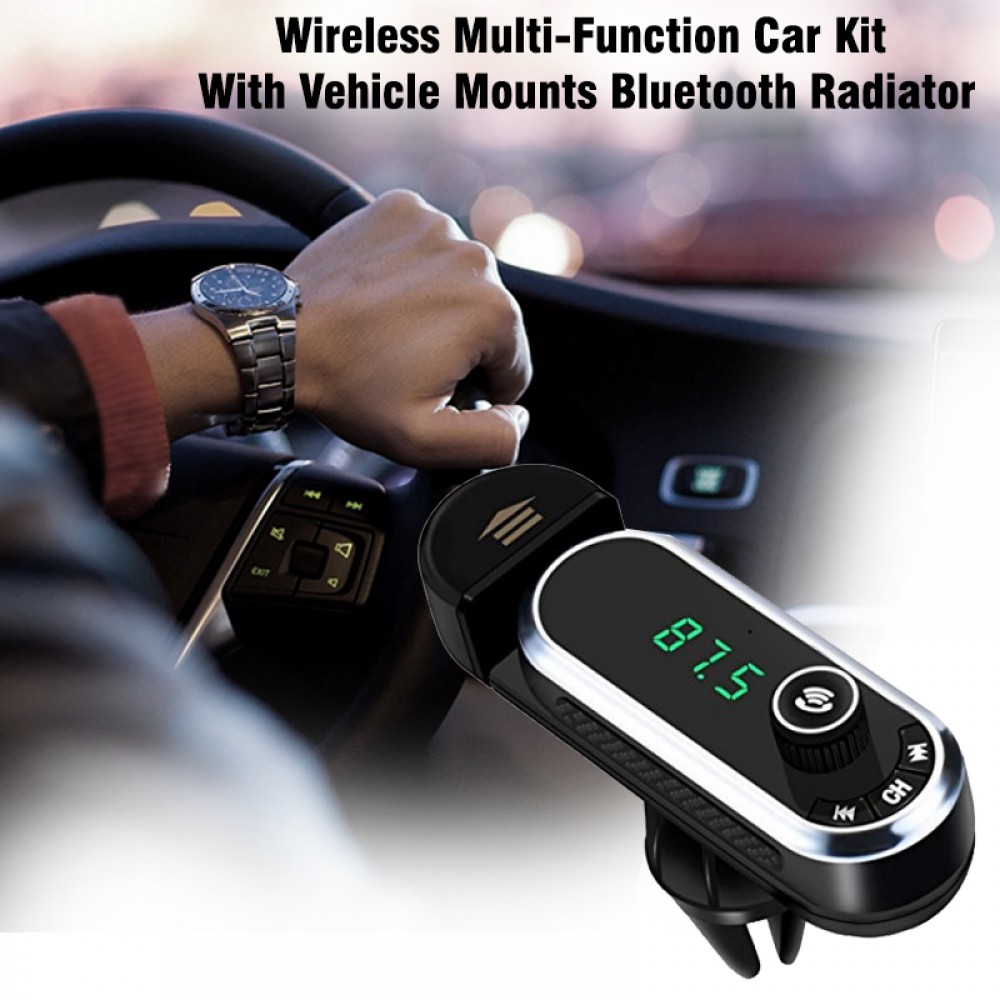 F1 Bluetooth FM Transmitter AUX TF Card MP3 Car Charger Phone Holder