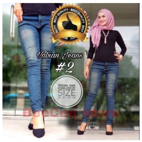 VABIAN #2 jeans melar aplikasi laser pinggang full karet