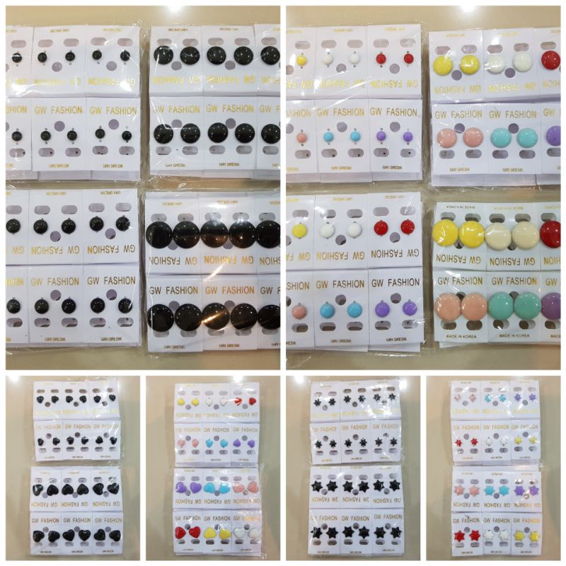 Anting Tusuk Cat Warna-Warni Wanita Simple Elegan 12pasang Kulakan Grosir