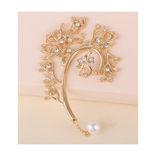 Anting Tusuk Fashion Gold Color Asymmetric Branch Drop Pearl P84177