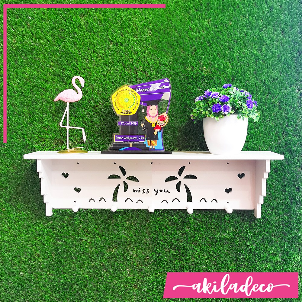 Decorative Rack rak Shabby chic (dengan 5buah hook gantungan) Motif miss you