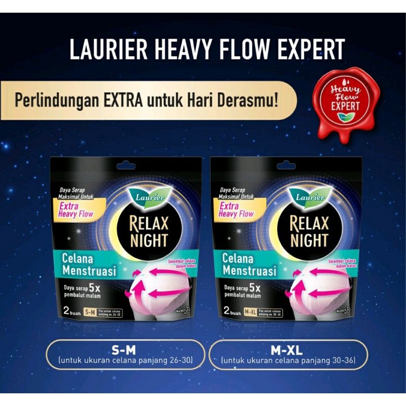 Laurier Relax Night Celana Menstruasi Pembalut Wanita Size S-M &amp; M-XL isi 2 Pcs