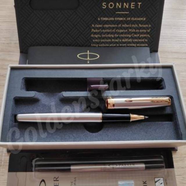 

Paket 1 Klik: 1pcs Parker Sonnet Stainless Steel GT Rollerball + 1pcs Refill Rollerball