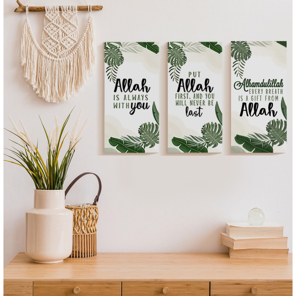 Hiasan dinding Kamar Wall decor rumah quotes islami tropical daun poster dinding islami