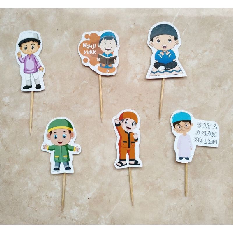 mini topper toper hiasan tusukan kue cup cake cupcake nasi tumpeng puding tema anak soleh sholeh