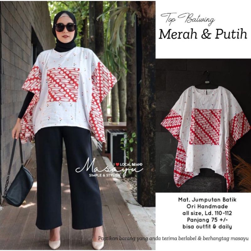 BLUS BATIK BATWING | BLUS BATIK MERAH PUTIH MOTIF JUMPUT