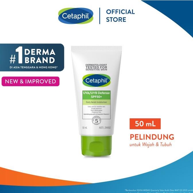 [COD] Cetaphil UVA/UVB Defense SPF 50 50ml Pelembap dan Sunblock untuk Perawatan Wajah TERLENGKAP Ko