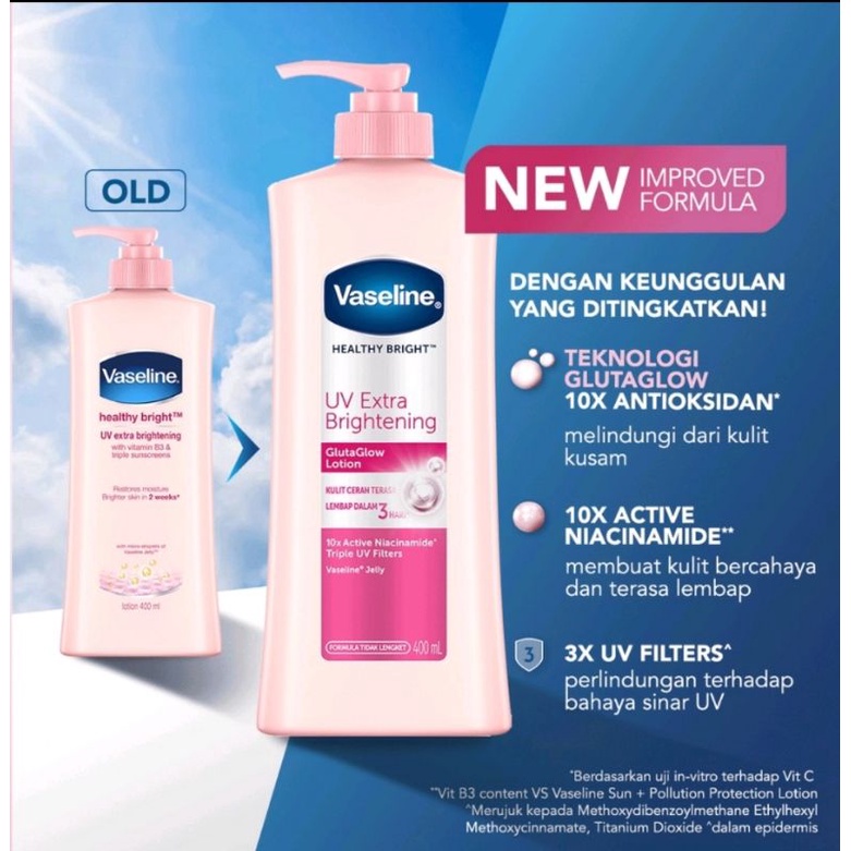 VASELINE Healthy White UV Extra Brightening Body Lotion 400ml | Vaseline Hand Body Lotion Extra Lightening | Body Lotion | Aloe Body Lotion