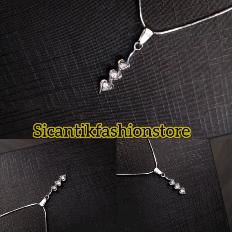 Kalung Titanium Liontin Permata Tingkat 3 Fashion Wanita Terlaris Anti Karat Kalung Wanita Silver