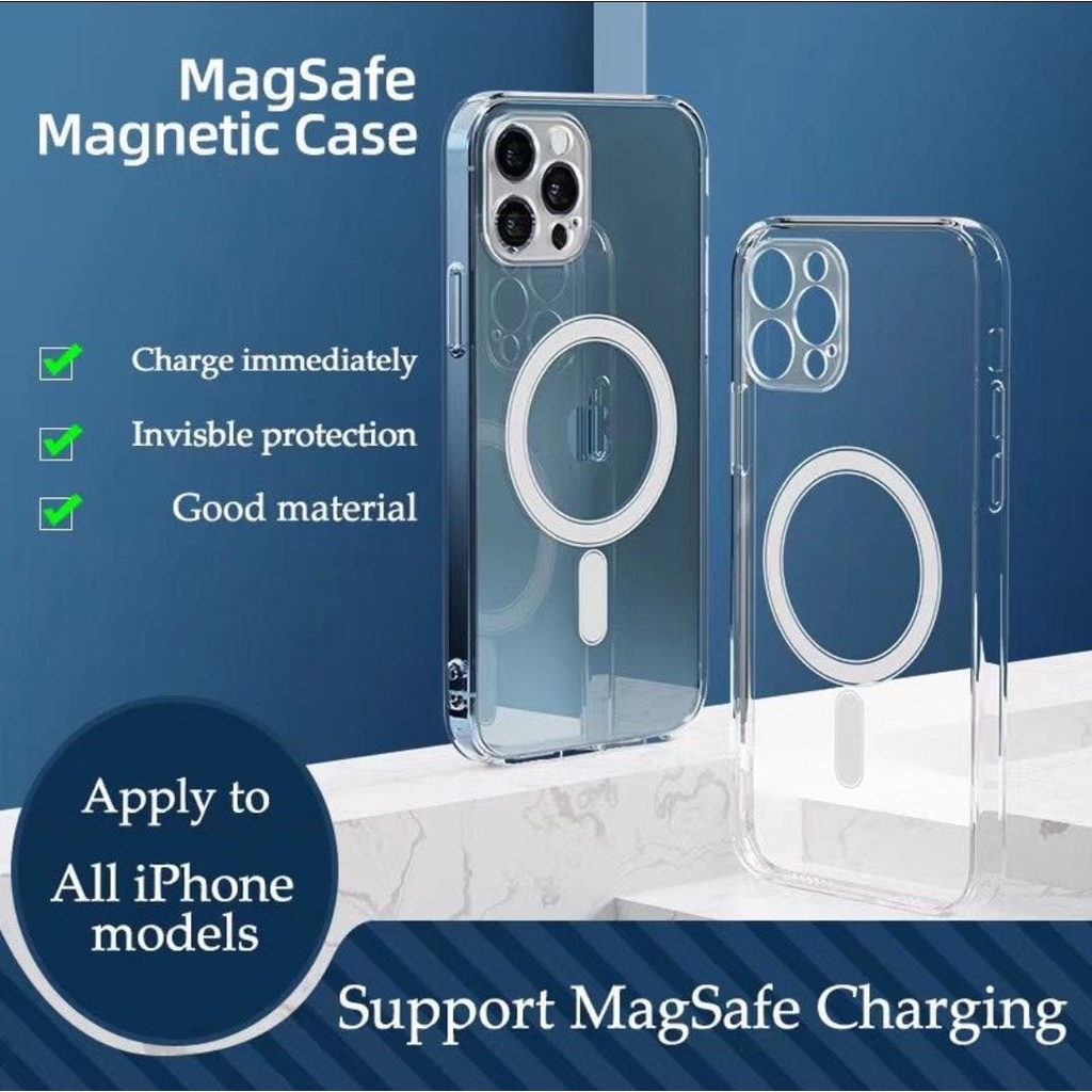 Clear Case With Magsafe Iphone 14 Promax 14 Plus 13 Promax 13 Pro 12 Mini 11 Promax X Xr Xsmax Case Bening TRANSPARANT + Magsafe + Pelindung Kamera + Wireless Charger