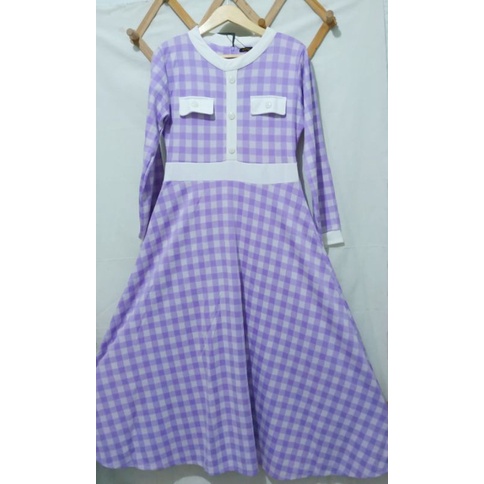 Gamis EXTU Rajut Katun motif kotak Lilac