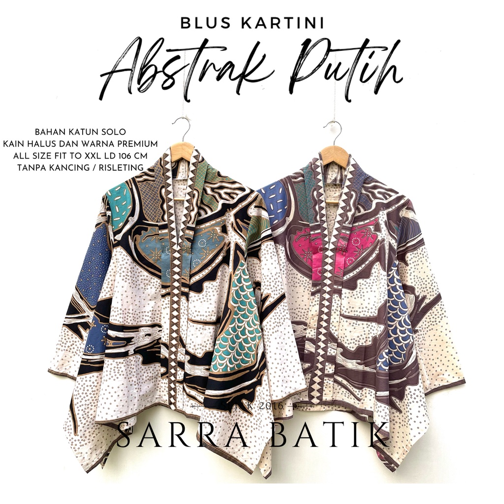 [PREMIUM] Blus Kartini Abstrak Putih Series Batik Soft Katun Atasan Kerja Casual Modern Solo Kantor Kerja