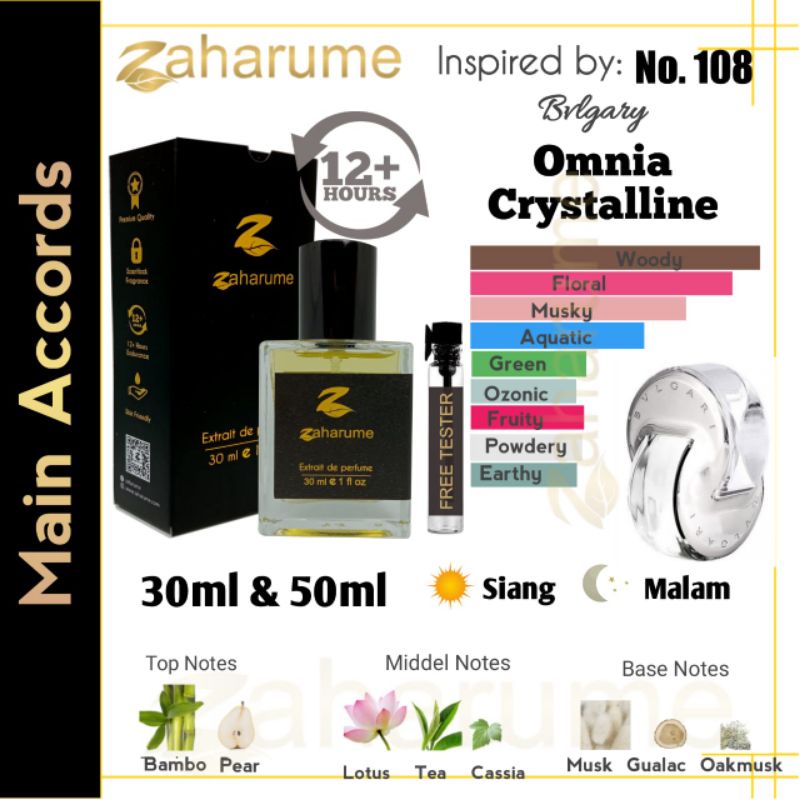 Zaharume Parfum Omnia Crystalline  No. 108 Parfum Tahan Lama Inspired Parfum Wanita