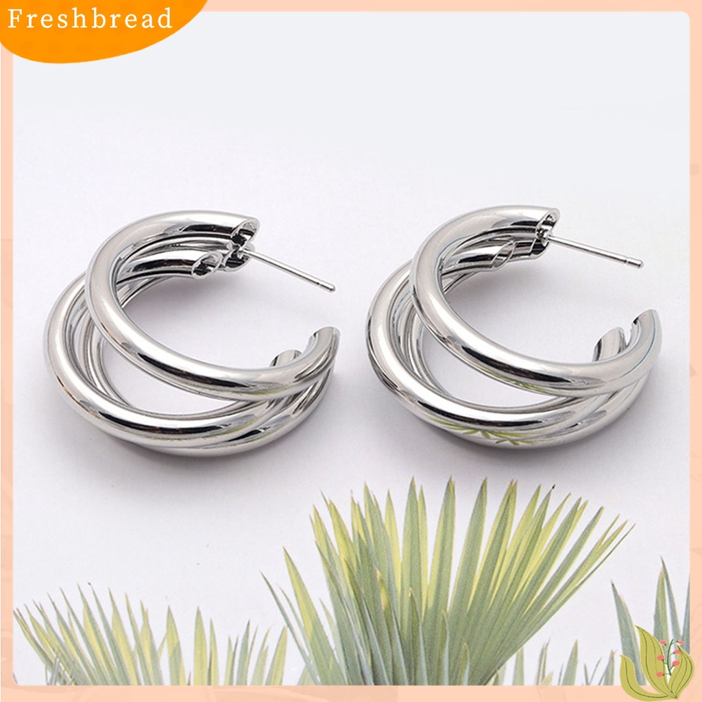 Terlaris 1 Pair Women Simple All-match C-shaped Piercing Round Earring Jewelry Accessory