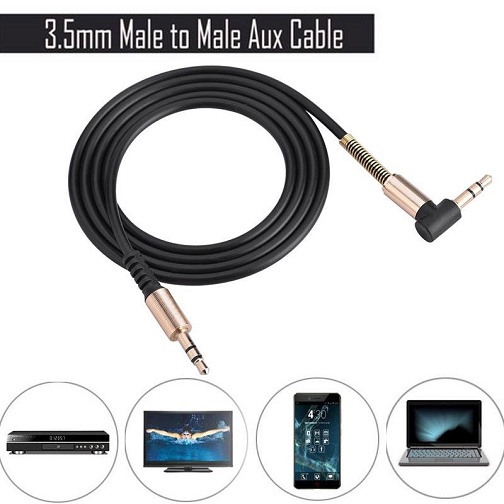Kabel Audio AUX Spring 3.5mm Mini Stereo Male - Male Siku L Gold Plated 1.5 Meter Cable Cord Wire 90 degree Headphone