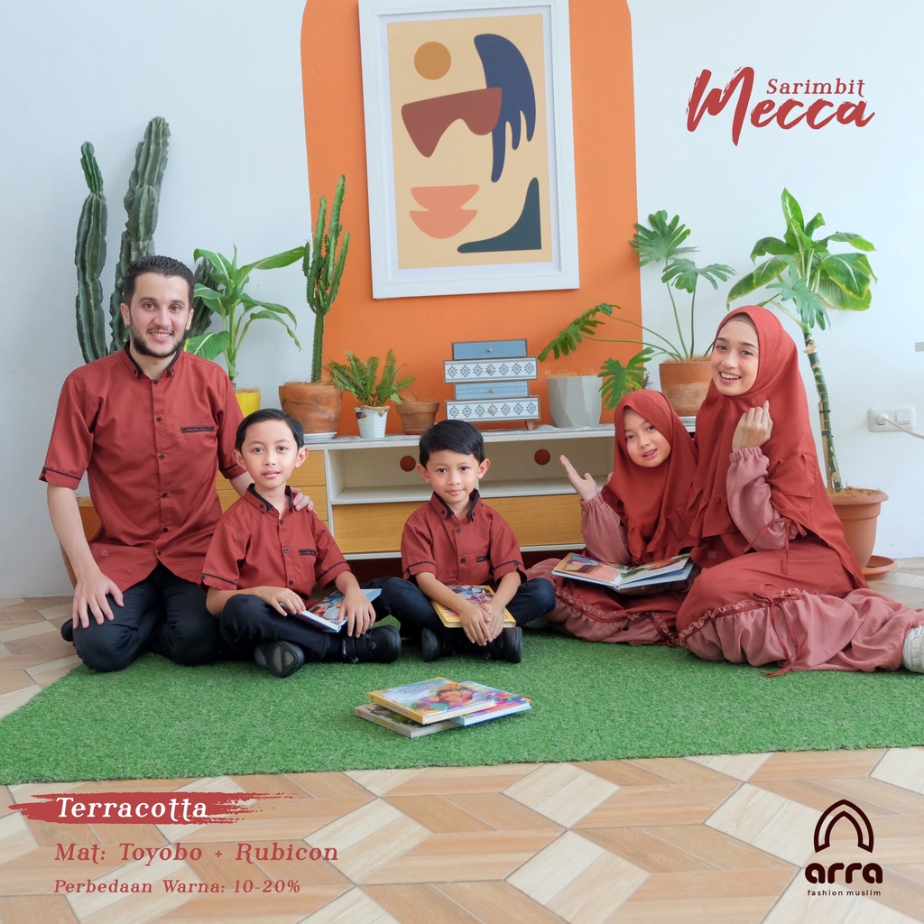 Gamis Sarimbit Terbaru Keluarga Ayah Ibu Anak Series MECCA Warna Terracotta Merah Bata Original Prem