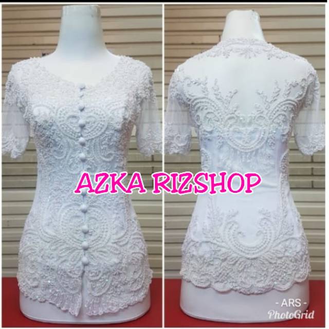 Kebaya akad nikah putih lengan pendek