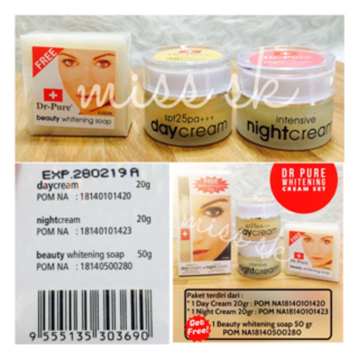 [ASLI 100% ORIGINAL]  PAKET SET DR PURE Whitening Cream BPOM Ori ( Day + Night + Free SOAP )