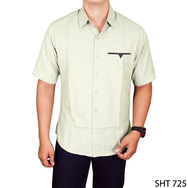 Casual Short Sleeve Man Formal Shirts Slim Fit Katun Hijau – SHT 725