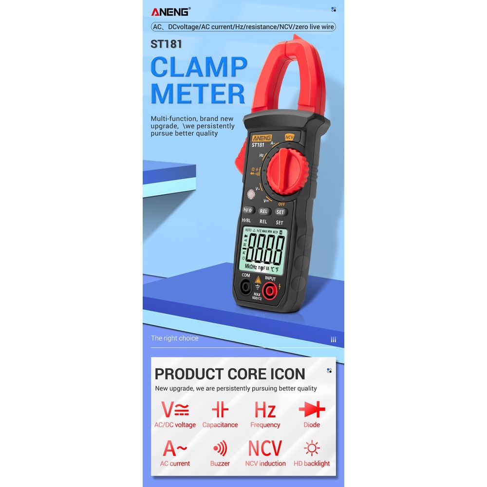 Solighter ANENG ST181 Ohm Tester Kapasitansi NCV 4000 Counts Digital