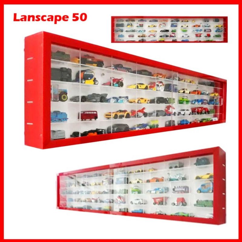 rak Hotwheels acrylic 50 cars landscape trucks diecast Hotwheels rack acrylic