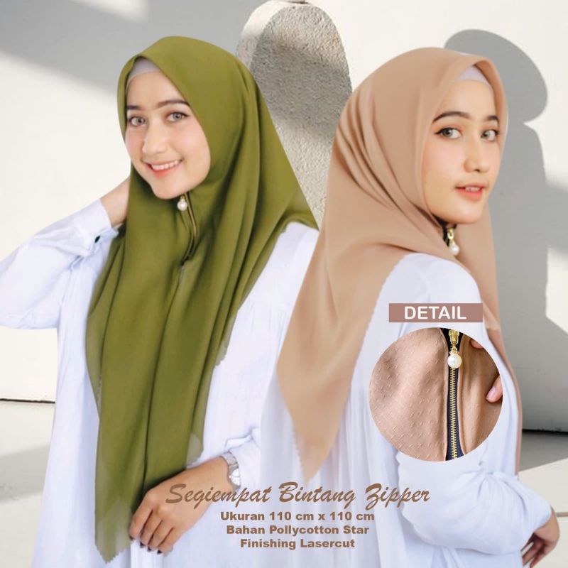HIJAB ZIPPER POLOS JILBAB RESLETING ZIPPER BELLA SQUARE