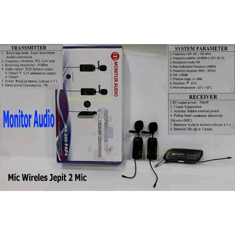 Mic wireless jepit / mic jepit wireles isi 2 Monitor audio ma 200 pap4 original