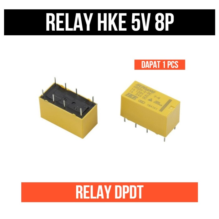 Relay 5V 8P HKE DPDT 5 V 5 volt 8 Pin Kaki max arus 2A 2 ampere