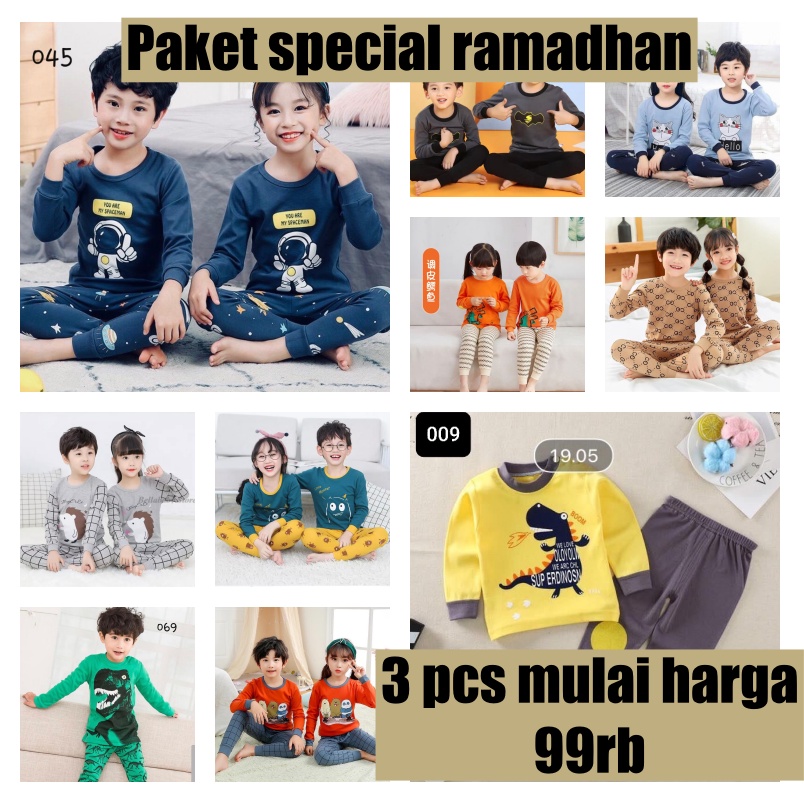 3 pcs paket hemat baju tidur anak-baju tidur anak -setelan anak perempuan-setelan anak laki laki-baju tidur anak laki laki-baju tidur anak perempuan/promo spesial ramdhan