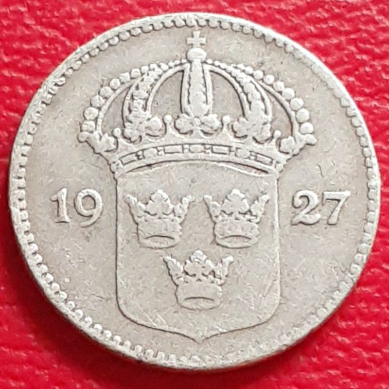Uang Koin Perak Kuno 10 Ore Swedia Tahun 1927 Silver Coin