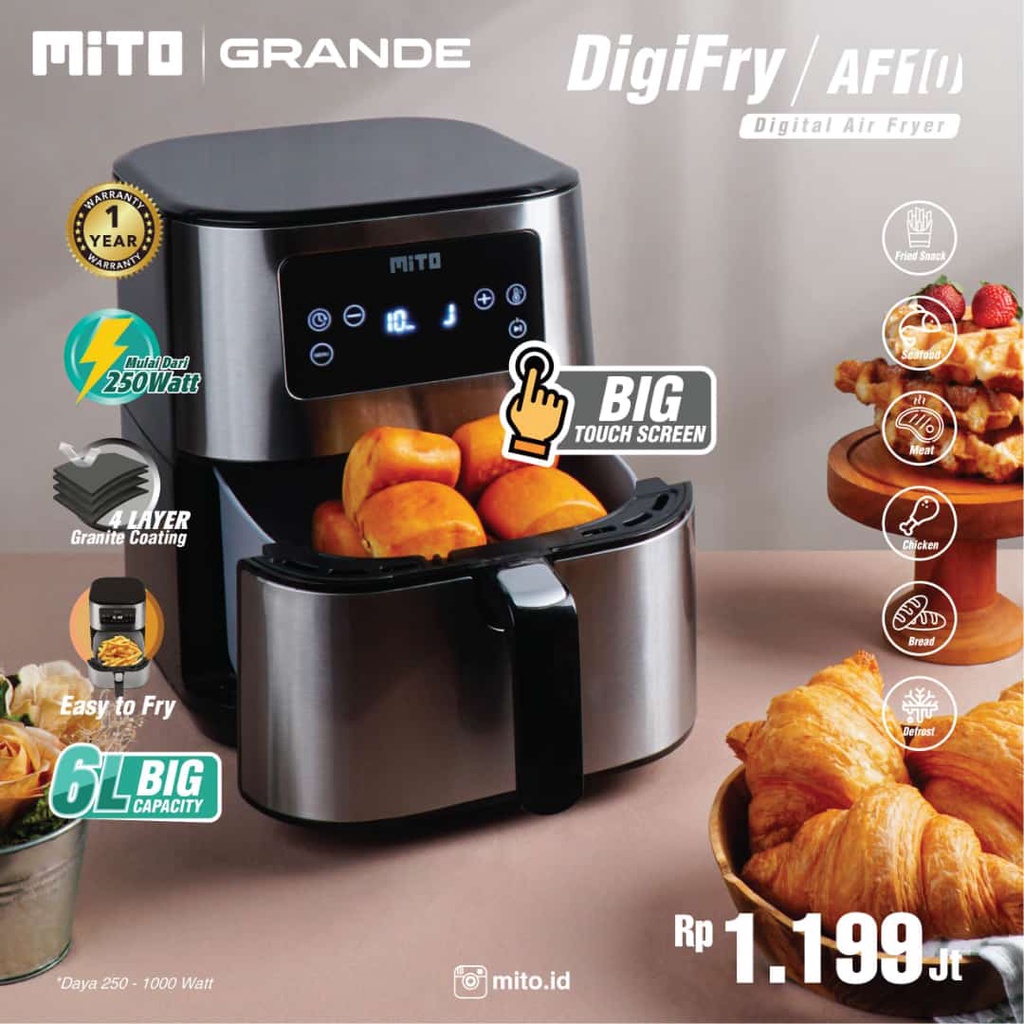 Air Fryer Mito Grande AF10 Digi Fry 6 Liter Garansi Resmi