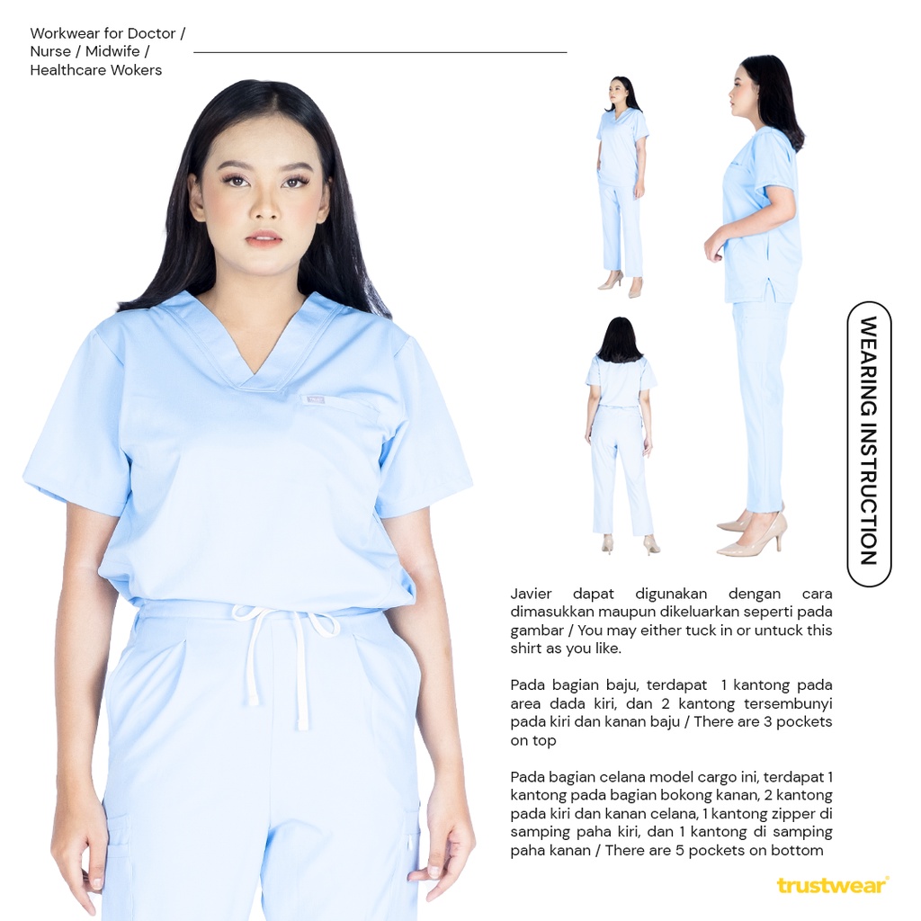 [Scrubs Javier] Doctor`s Scrub/Set Baju Celana Jaga OKA OK Perawat/Dokter Lengan Pendek I