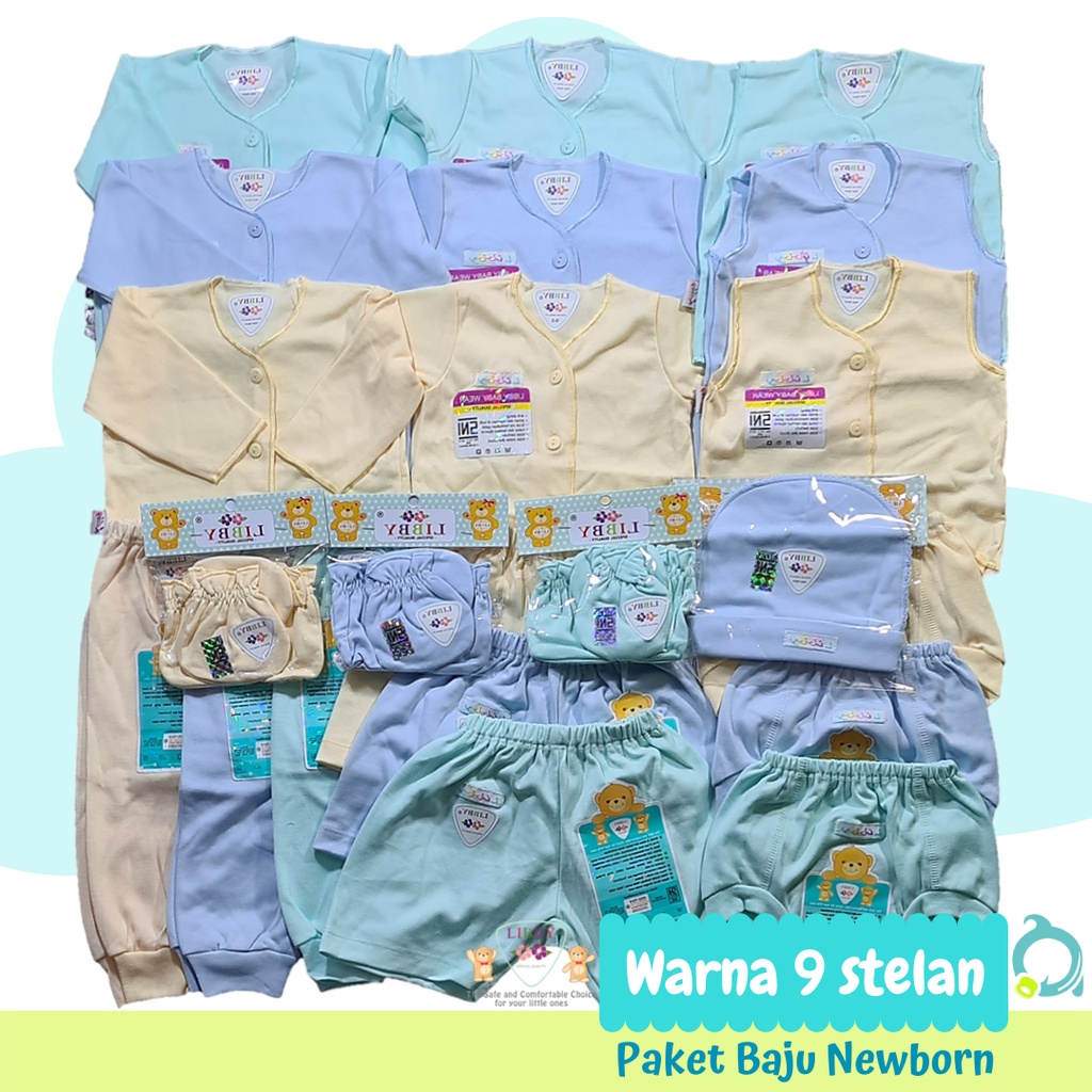 LIBBY (Warna) Perlengkapan Baju Bayi Baru Lahir / Newborn , Paket Bayi Murah  Size 0-3 &amp; Size 3-6