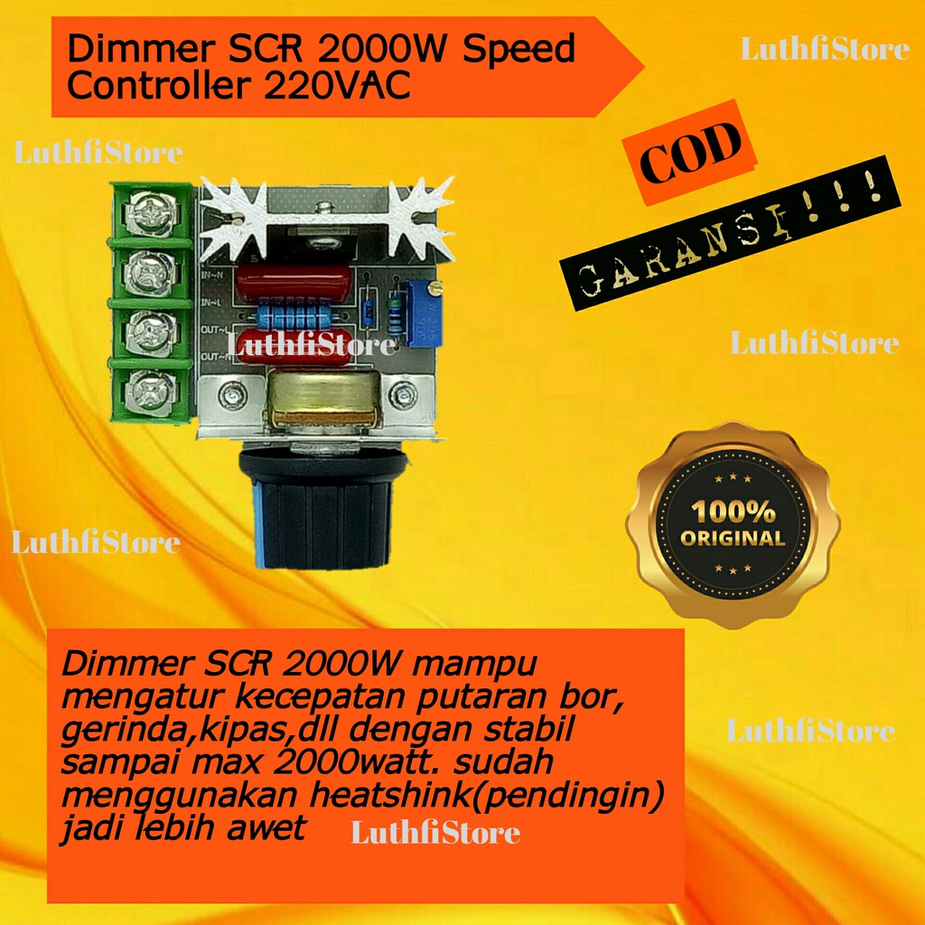 Dimmer SCR 2000W Motor Speed Controller 220V AC PWM Regulator Pengatur Kecepatan Motor