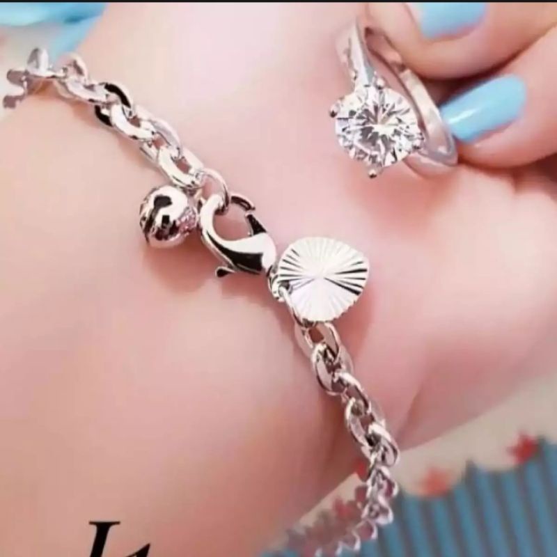 gelang tangan nuri silver set cincin anti luntur dan anti karat perhiasan wanita titanium