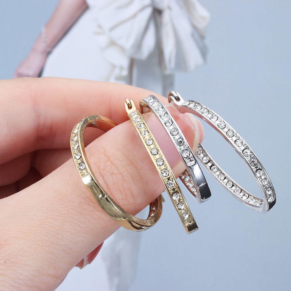 Nanas 1pasang Anting Hoop Hadiah Wanita Emas Perak Mewah Sparkle Drop Juntai