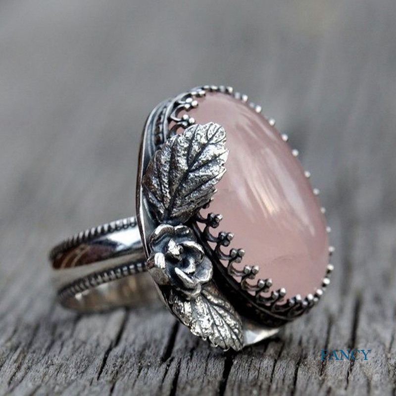 Cincin Sterling Silver 925 Gaya Vintage Dengan Ukiran Bunga + Batu Pink Untuk Wanita