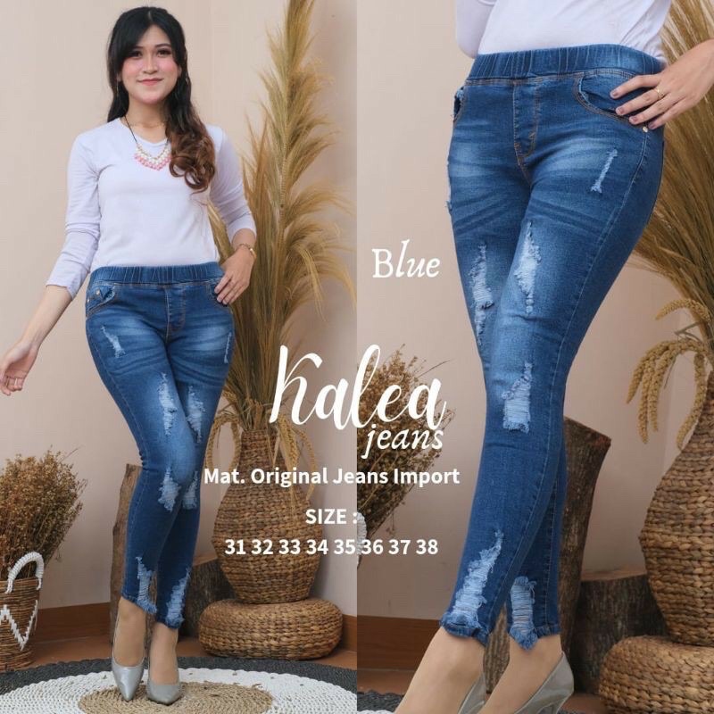 (28-42)KALEA JEANS SOBEK TIDAK TEMBUS PINGGAN FULL KARET