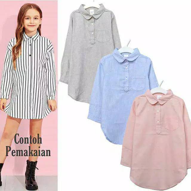 Pabrik branded RESTOCK Wgl3s dress tunic kids 3 4 years tahun biru blue kotak formal casual katun le