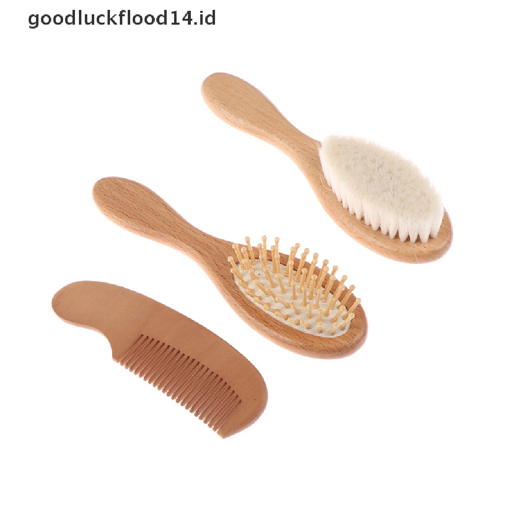 [OOID] 2 Pcs / Set Wooden Baby Bristles Goat Comb Head Soft Brush Comfort Massager Set ID