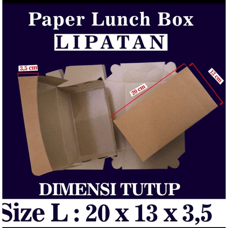 (100pcs) Box Makanan Coklat Lipatan Lembaran Ukuran L / Lunch Box L Craft Brown Lipatan Size L